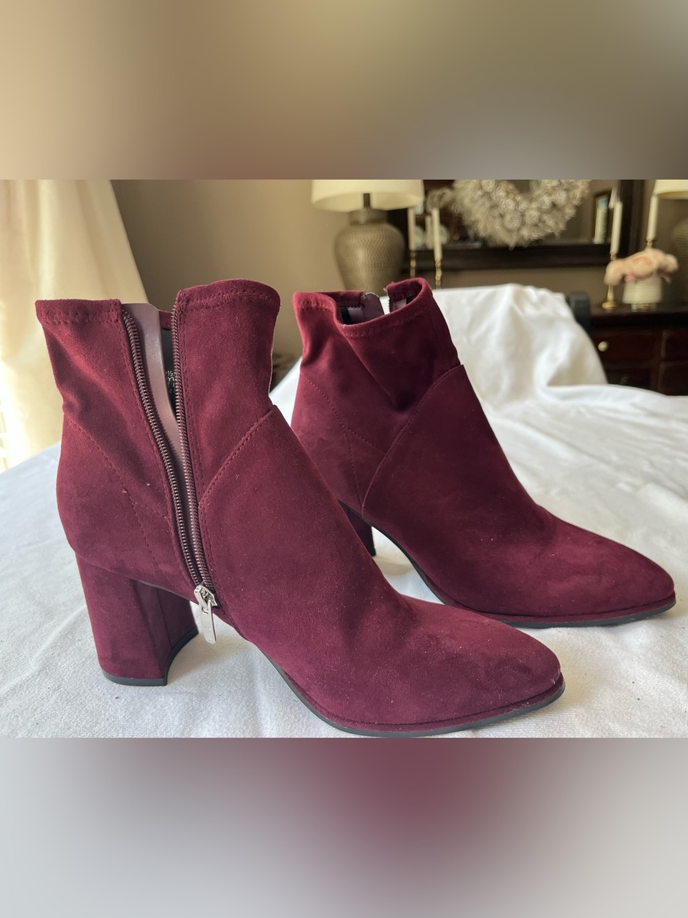 Marc Fisher Women’s Burgundy Suede Ankle Boots - Stylish Pointed Toe 9 1/2